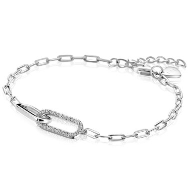 ZINZI silver paperclip link bracelet with two connected oval links set with white cubic zirconias 17-20cm ZIA2690
