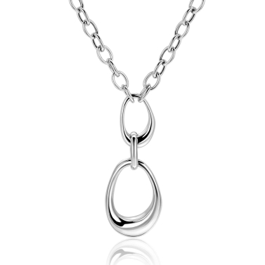ZINZI silver Y-necklace with paperclip links and three organic shapes 48cm ZIC2670