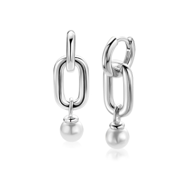 ZINZI zlv. oorbedels ovaal open en parel 6mm