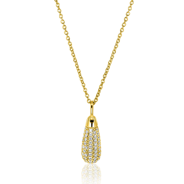 23mm ZINZI gold plated silver drop pendant set with white cubic zirconias ZIH2669Y (without chain)