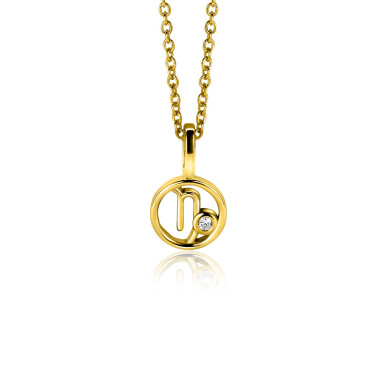 9mm ZINZI gold plated silver Capricorn zodiac sign pendant set with white zirconias ZIHY-STE (without necklace)