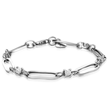 ZINZI Sterling Silver Chain Bracelet with Oval Chains and 5 Prong Settings with White Zirconias 18cm ZIA-BF85