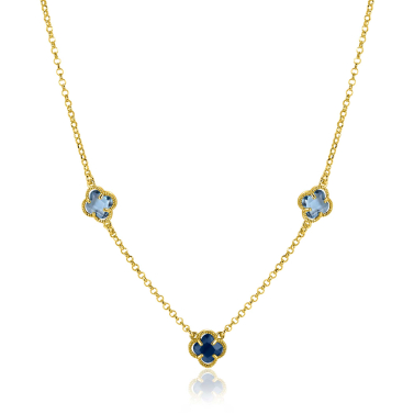 ZINZI gold plated silver link necklace with two light blue clovers and one dark blue clover 42-45cm ZIC2662B