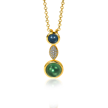 25mm ZINZI Gold Plated Sterling Silver Pendant Blue Green Color Stones ZIH1967