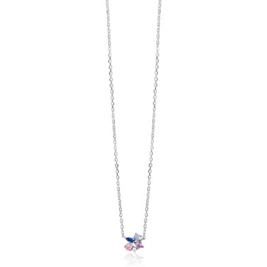 ZINZI zlv. collier fant.hanger roze paars blauw en cz
