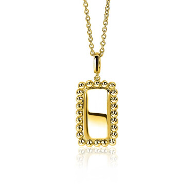 26mm ZINZI Gold Plated Sterling Silver Pendant Rectangle White Beads Edge ZIH1976G