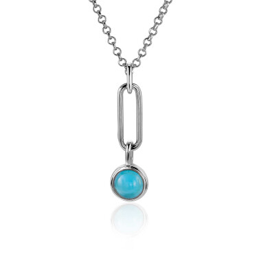 26mm ZINZI Sterling Silver Pendant Paperclip Chain Round Turquoise Blue ZIH2173 (excl. necklace)