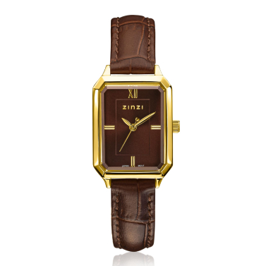 ZINZI Allure Watch 30mm Brown Colored Dial Gold Colored Case and leather strap Japanese movement ZIW2536B