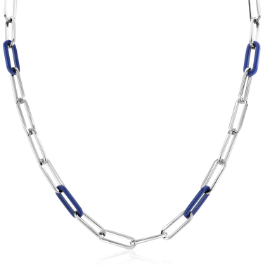 ZINZI Sterling Silver Necklace Paperclip Chain with Trendy Chains in Lapis Blue 45cm ZIC2549