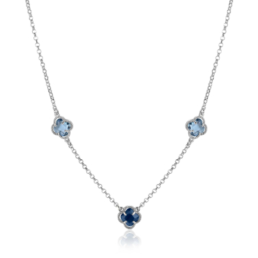 ZINZI silver link necklace with two light blue clovers and one dark blue clover 42-45cm ZIC2663B
