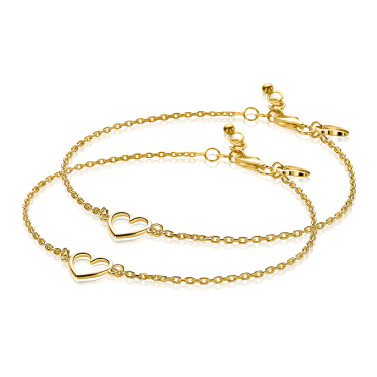 ZINZI Set of 2 Gold Plated Sterling Silver Bracelets Open Heart ZIA1420G-SET