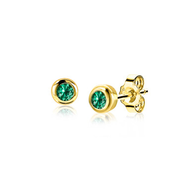 MAY Stud Earrings 4mm Gold Plated with Birthstone Green Emerald Zirconia