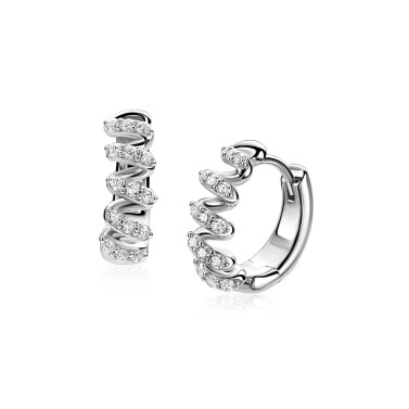 ZINZI zlv. oorringen wokkel vorm met zirconia's
