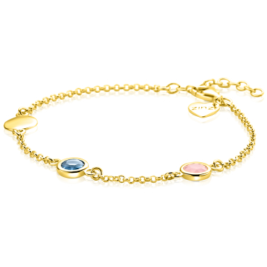 ZINZI zlv. armband gg.verg. blauw en roze kleursteen