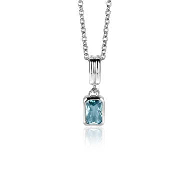 17mm ZINZI silver rectangular pendant set with a petrol blue gemstone ZIH2614 (without necklace)