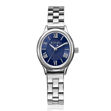 ZINZI Belle Ovale 26mm Watch Blue Dial Silver Colored Case and Stainless Steel Silver Colored Band, Japanese movement ZIW2955