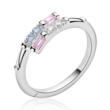 ZINZI zlv. ring slagmodel met roze/blauw/zirc.mt.62