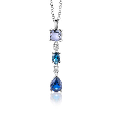 35mm ZINZI Sterling Silver Pendant Square, Oval and Drop Blue Color Stones with Small White Zirconias ZIH2397 (excl. necklace)