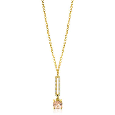ZINZI gold plated silver belcher chain necklace with dazzling open oval shape and square pendant in light pink 42-45cm ZIC2579
