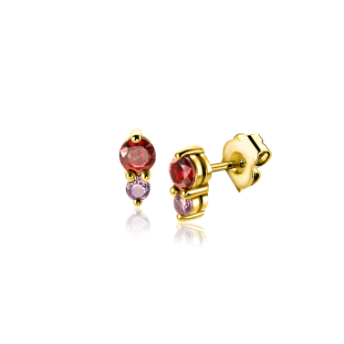 6,5mm ZINZI Gold Plated Sterling Silver Stud Earrings Prong Settings Red Garnet and Purple Color Stones ZIO2563