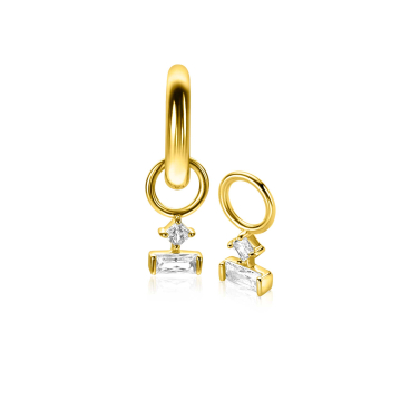 5mm ZINZI gold-plated silver earring pendants with two white zirconia stones in trendy shapes, ZICH-BF117Y (without hoops)