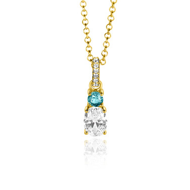 19mm ZINZI Gold Plated Sterling Silver Pendant 2 Prong Settings Blue and White Zirconia with Luxurious Bail ZIH2438 (excl. necklace)