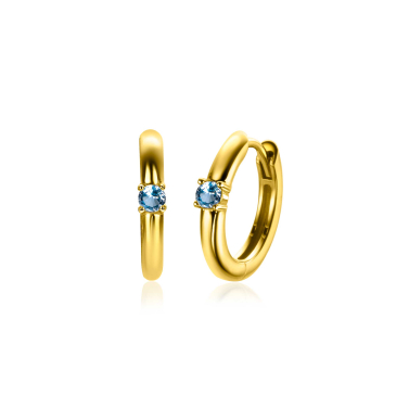 DECEMBER Hoop Earrings 13mm Gold Plated with Birthstone Blue Topaz Zirconia