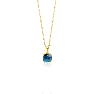 ZINZI Gold 14 ct gold necklace with a chic square pendant set with London topaz 40-43cm ZGC537