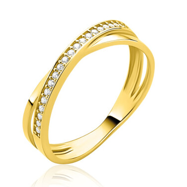 ZINZI 14K Gold Crossover Ring White Zirconias ZGR469