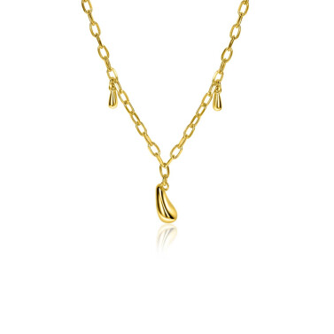 ZINZI gold-plated silver link necklace with three teardrop-shaped pendants, 42-45cm, ZIC-BF109G