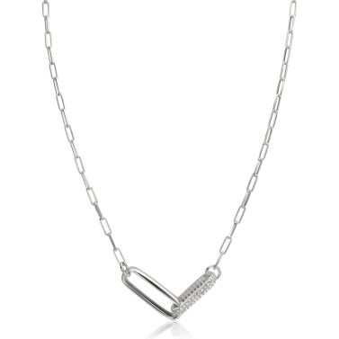 ZINZI Sterling Silver Chain Necklace 45cm with 2 Large Oval Chains Set with White Zirconias ZIC2371