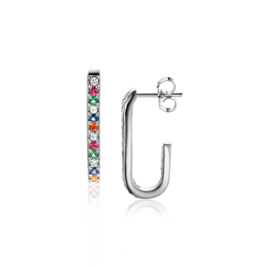 20mm ZINZI Sterling Silver Earrings with Oval Shape Set with Rainbow Zirconias ZIO2310MC