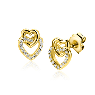 10mm ZINZI Gold Plated Sterling Silver Stud Earrings 2 Connected Open Hearts White Zirconias ZIO2493Y