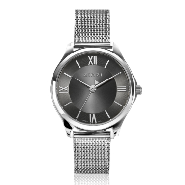 ZINZI Classy Mini Watch 30mm Grey Dial Stainless Steel Case and Mesh Strap ZIW1224M