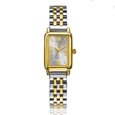 ZINZI Small Elegance Watch Silver Colored Sunray Dial and Rectangular Case Stainless Steel Chain Bicolor Strap 22mm  ZIW2833