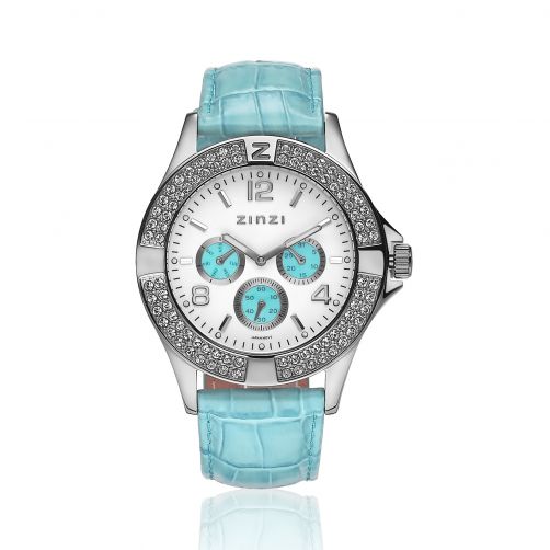 ZINZI Watch witte en turquoise plaat en turquoiseband UNO8