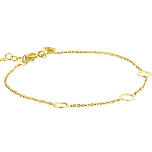 ZINZI 14K Gold Rolo Chain Bracelet 3 Open Circles 6,5mm width 18-20cm ZGA445