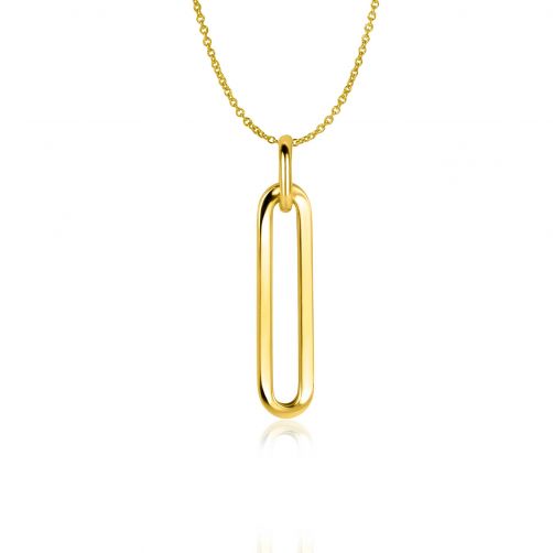 ZINZI Gold 14 krt gouden hanger 26mm met lange trendy paperclip-schakel ZGH358 (zonder collier)