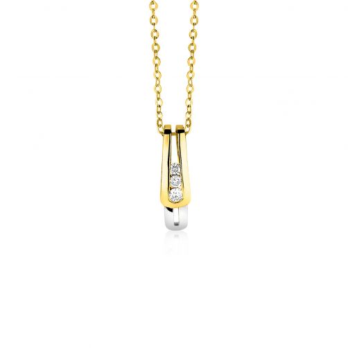 ZINZI Gold 14 karaat gouden bicolor hanger 15mm met 3 diamanten totaal 0,065crt ZGH53 (zonder collier)