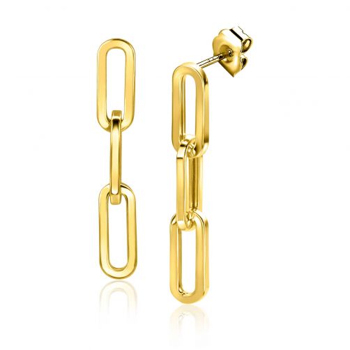 34mm ZINZI 14K Gold Stud Earrings 3 Trendy Paperclip Chains ZGO361