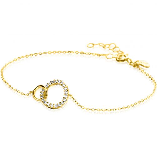 ZINZI 14K Gold Bracelet 2 Connected Open Circles and White Zirconias 16,5-19,5cm ZGA460