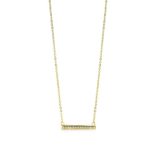 ZINZI 14K Gold Necklace Bar White Zirconia 45cm ZGC182