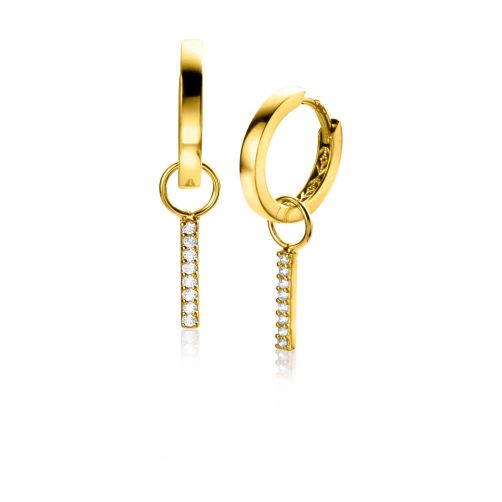 ZINZI 14K Gold Earrings Pendants Bar White Zirconias 10mm ZGCH387 (excl. hoop earrings)
