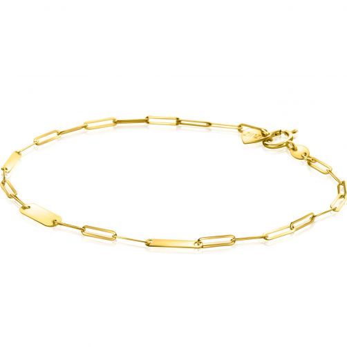 ZINZI 14K Gold Paperclip Chain Bracelet 3 Small Flat Bars 1,8mm width 19cm ZGA443
