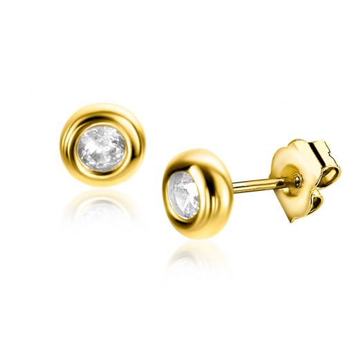 4,5mm ZINZI Gold 14 krt gouden oorknoppen bezet met witte zirconia in een glanzende ronde zetting ZGO318