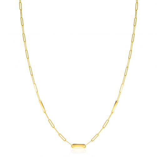 ZINZI 14K Gold Paperclip Chain Necklace 3 Small Bars 45cm ZGC443