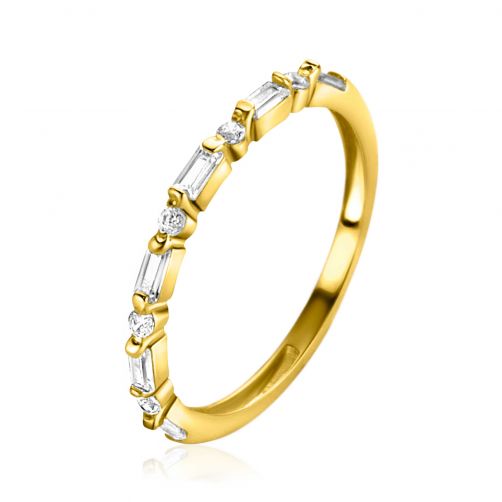 ZINZI 14K Gold Ring Baquette Cut and Round White Zirconias 1,7mm width ZGR403