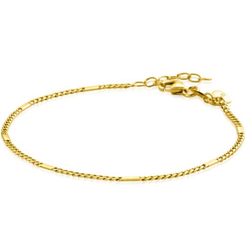 ZINZI 14K Gold Curb Chain Bracelet with Small Flat Bars 1,5 mm width 17-19 cm ZGA426