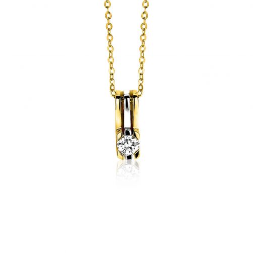 ZINZI Gold 14 karaat gouden strakke bicolor hanger 11mm met 1 diamant totaal 0,20crt ZGH54