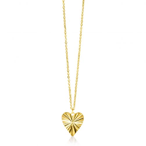ZINZI Gold 14 krt gouden ketting 45cm met bewerkt hart hanger 15mm ZGC340